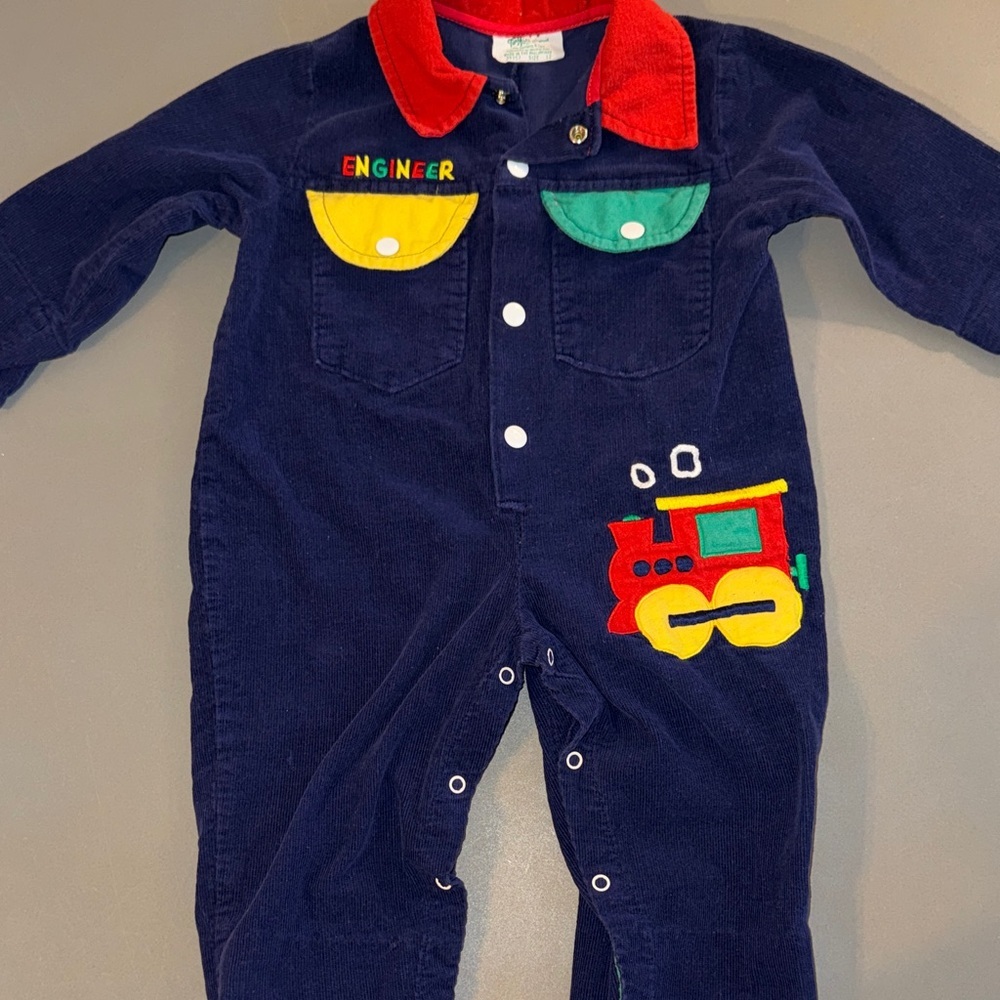 Tiny Tots Original Vintage Blue Corduroy Engineer Baby Jumpsuit Size 12 months